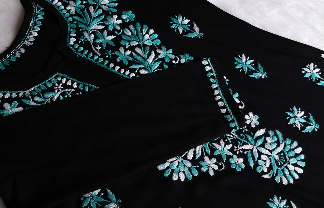 Laiba Black & Sky Blue Long Rayon kurta