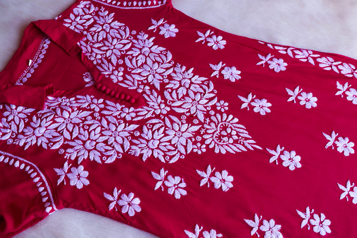 Maahi Deep Pink Rayon Coord set - Noor Chikankari