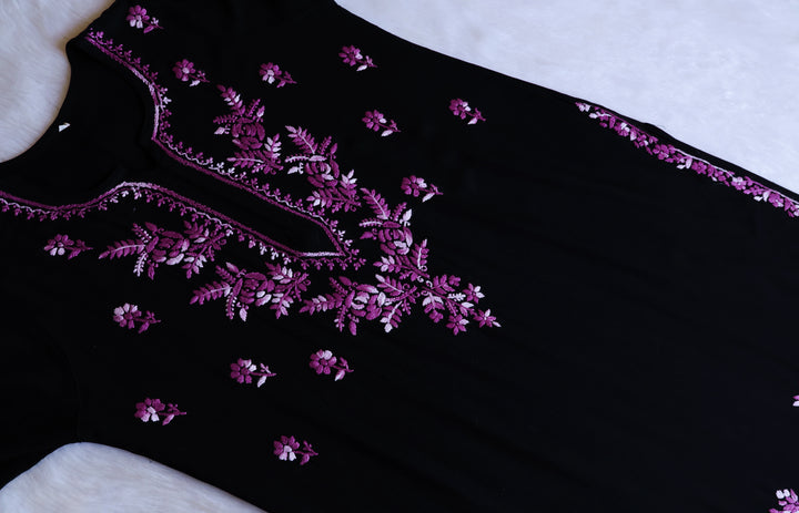 Eliza Black & Deep Purple Ombre Long Rayon Kurta