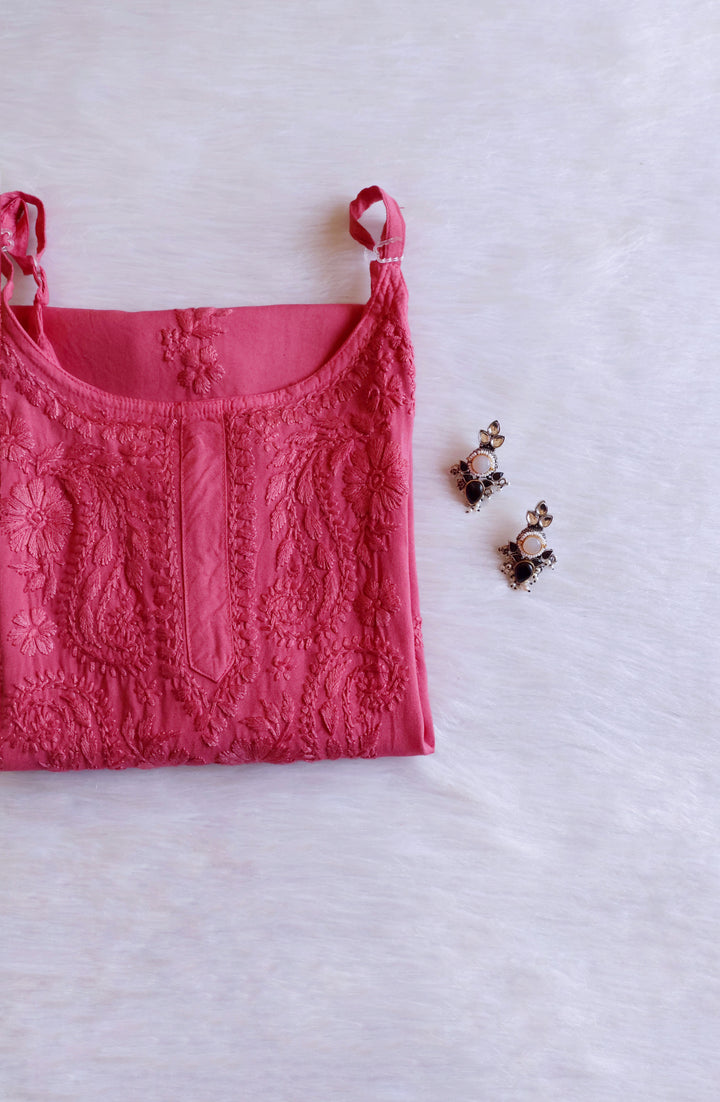 Hala Mauve Pink Sleeveless Long Rayon Kurta