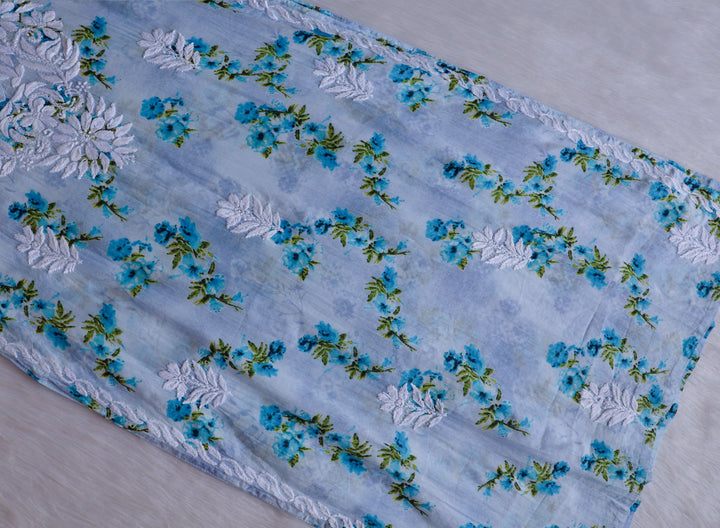 Gul Blue Floral Long MulMul Kurta
