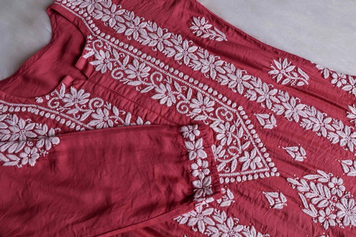Alizah Rose Brown Linen Chanderi Mukaish Kurta