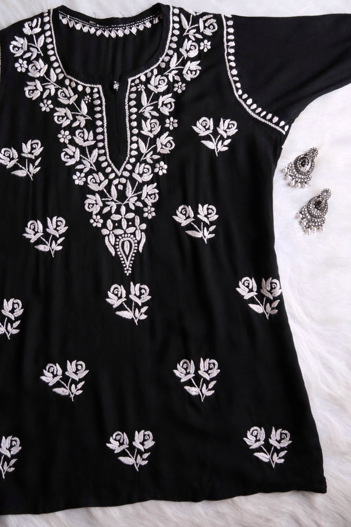 Gul Black & White Short Rayon Kurta