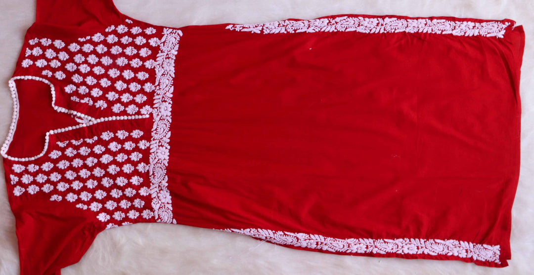 Zunaira Red Long Cotton Lace kurta