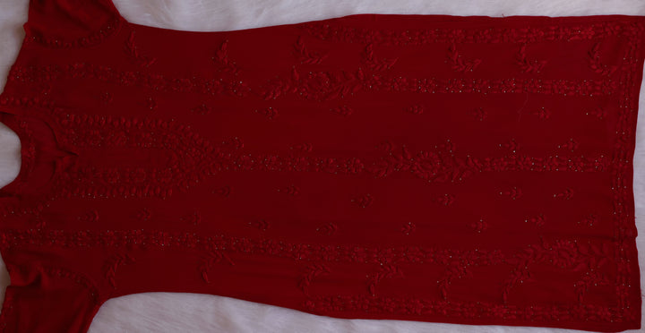 Zamda Red Viscose Georgette Kurta