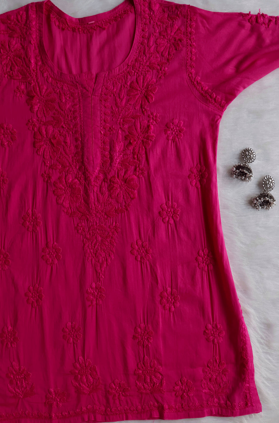 Nazakat Deep Pink Cotton short kurta