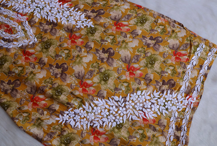 Duaa Mustard Pure Muslin Floral Sleeveless Set