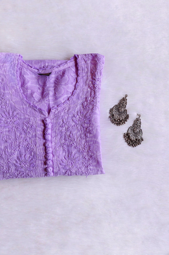 Lavender Long Jacquard Cotton kurta