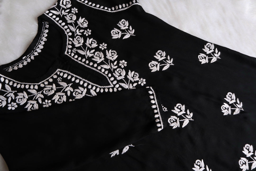 Gul Black & White Short Rayon Kurta