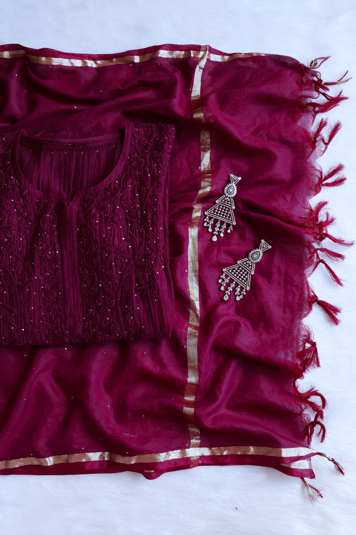 Naqsh Deep Purple Pure Chanderi Mulmul Set