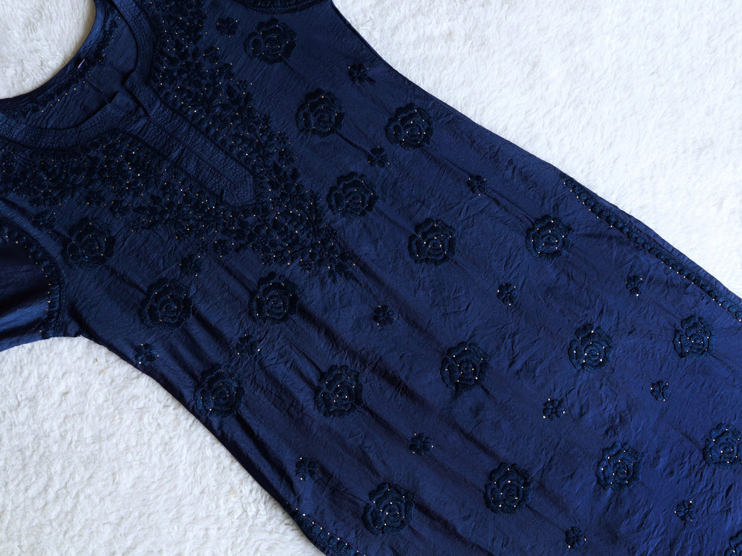 Hoor Royal Blue Pure Chanderi Kurta