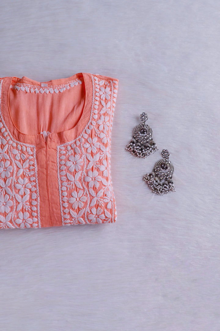 Waliya Peach Cotton Kurta