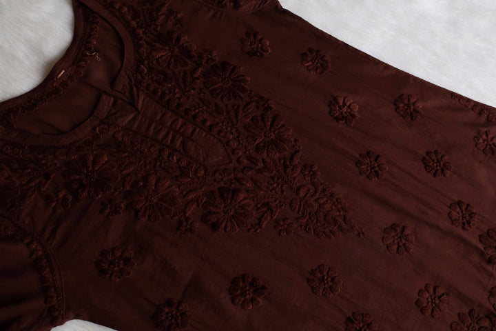 Nazakat Chocolate Brown Cotton short kurta