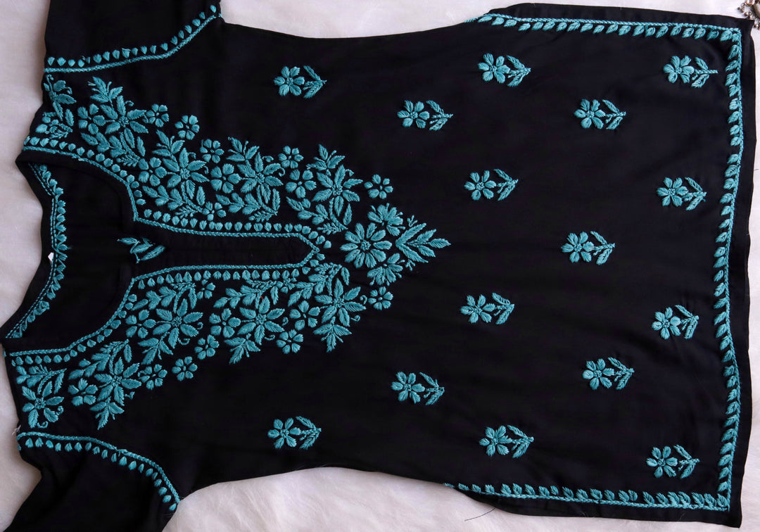 Gul-E-Jahaan Black & Teal Short Rayon Kurta
