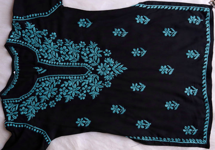 Gul-E-Jahaan Black & Teal Short Rayon Kurta