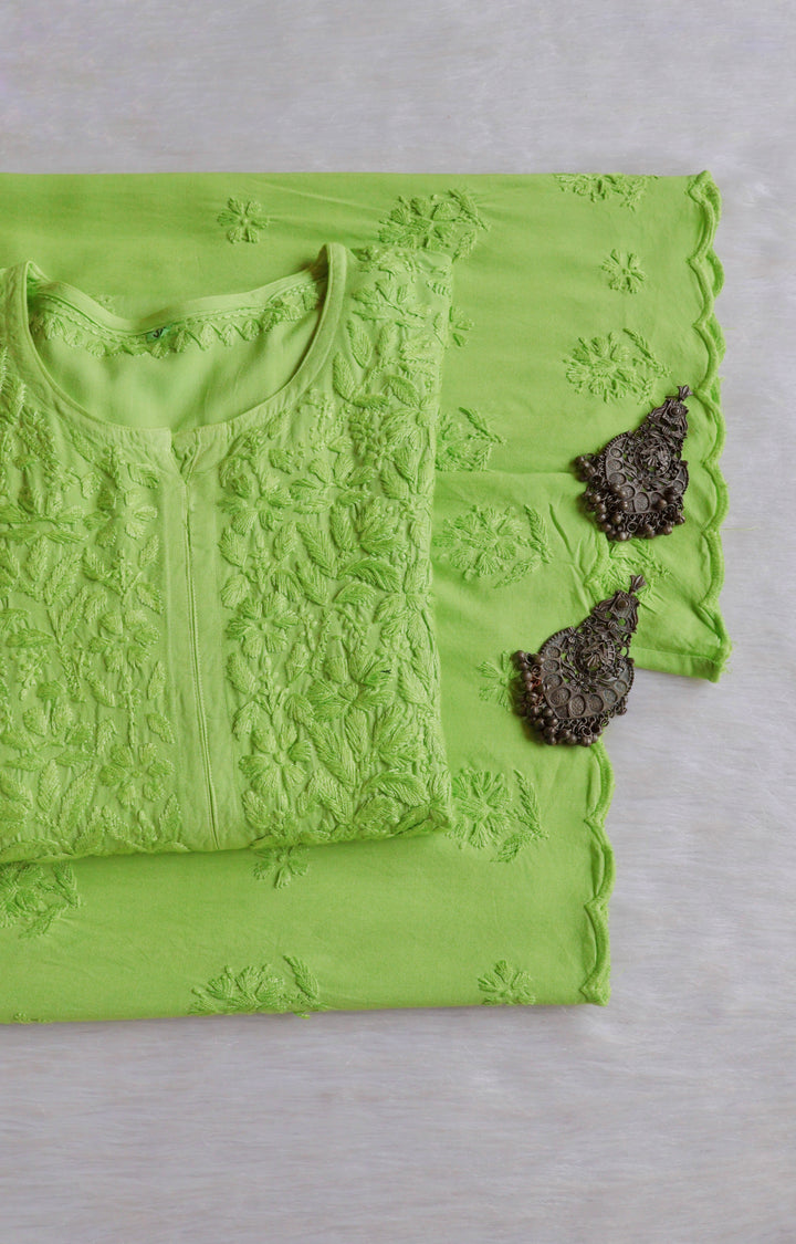 Alishba Lime Green Scalloped Rayon set
