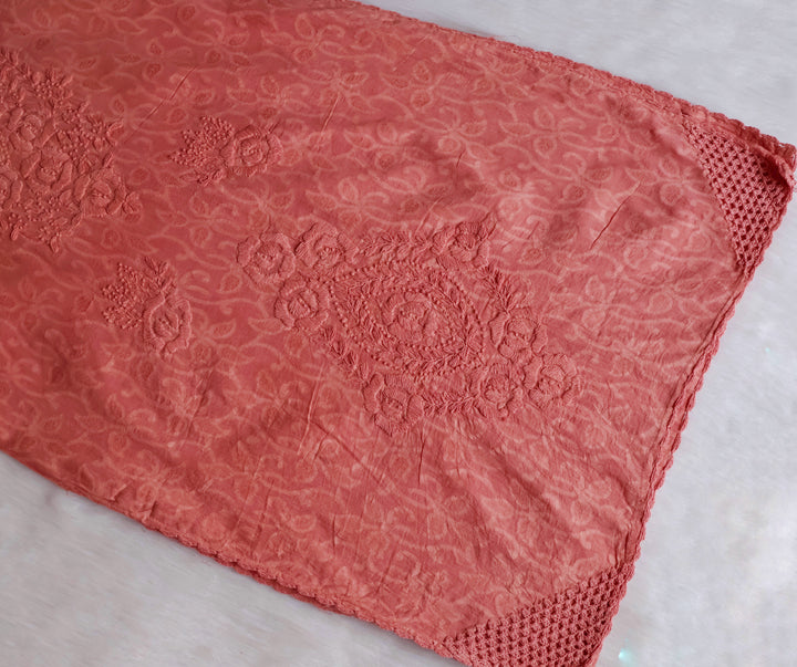 Rose Brown Long Jacquard Lace Cotton kurta