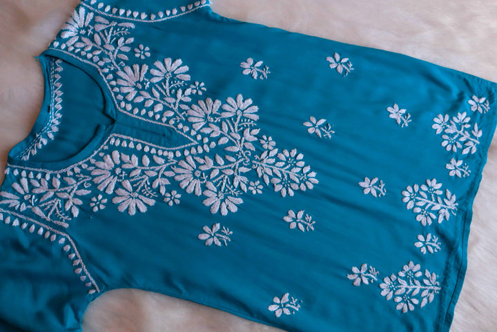 Aayat Ocean Blue Short Rayon Kurta