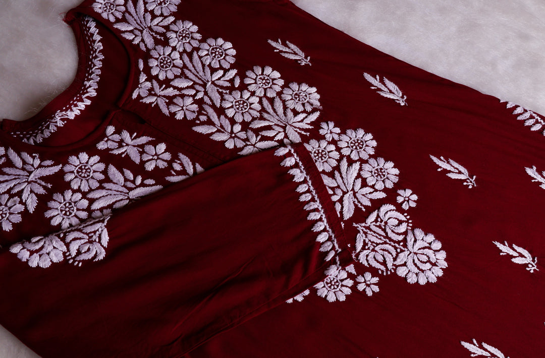 Mariyam Maroon Long Rayon kurta