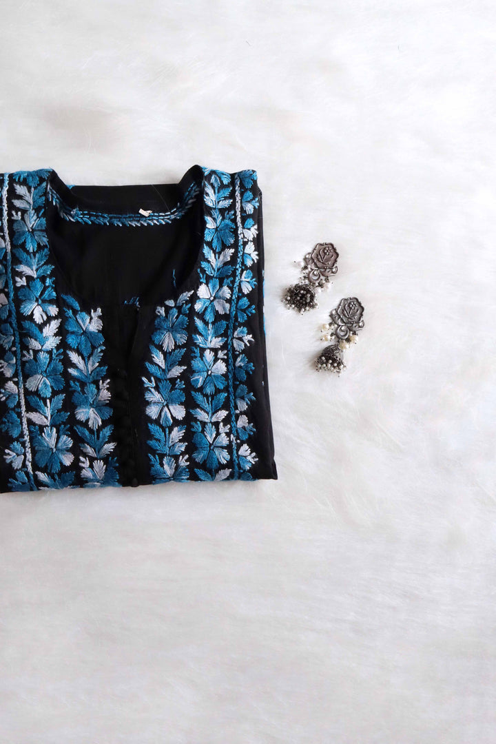 Gul-e-Jahaan Black & Sky Blue Cotton Kurta