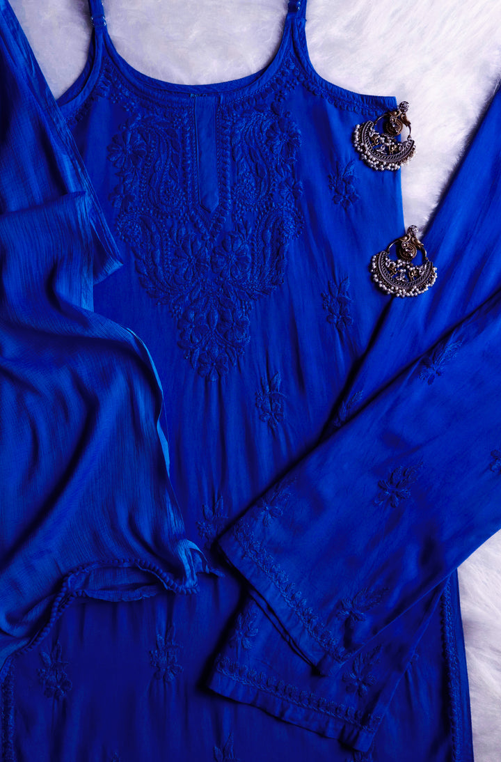 Haania Royal Blue Noodle Strap 3 Piece Kurta set