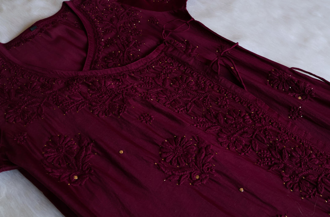Noor Deep Purple Pure Chanderi Silk Angarakha