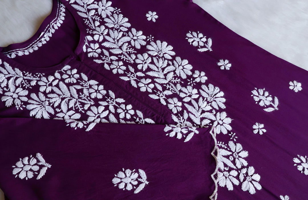 Maisha Deep Purple Scalloped Long Rayon Kurta