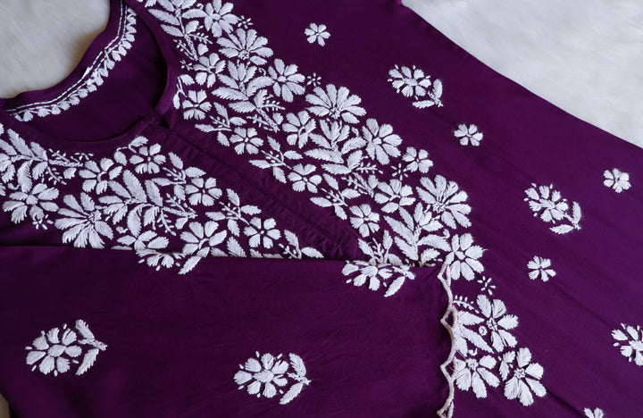Maisha Deep Purple Scalloped Long Rayon Kurta