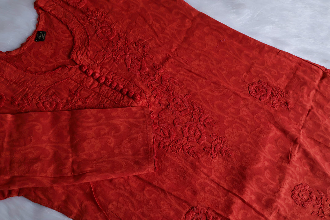 Saffron Long Jacquard Cotton kurta