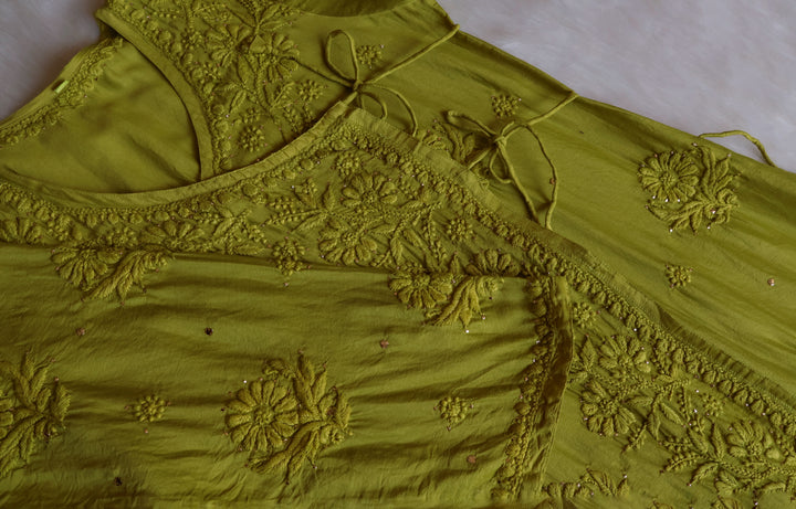 Noor Green Pure Chanderi Silk Angarakha