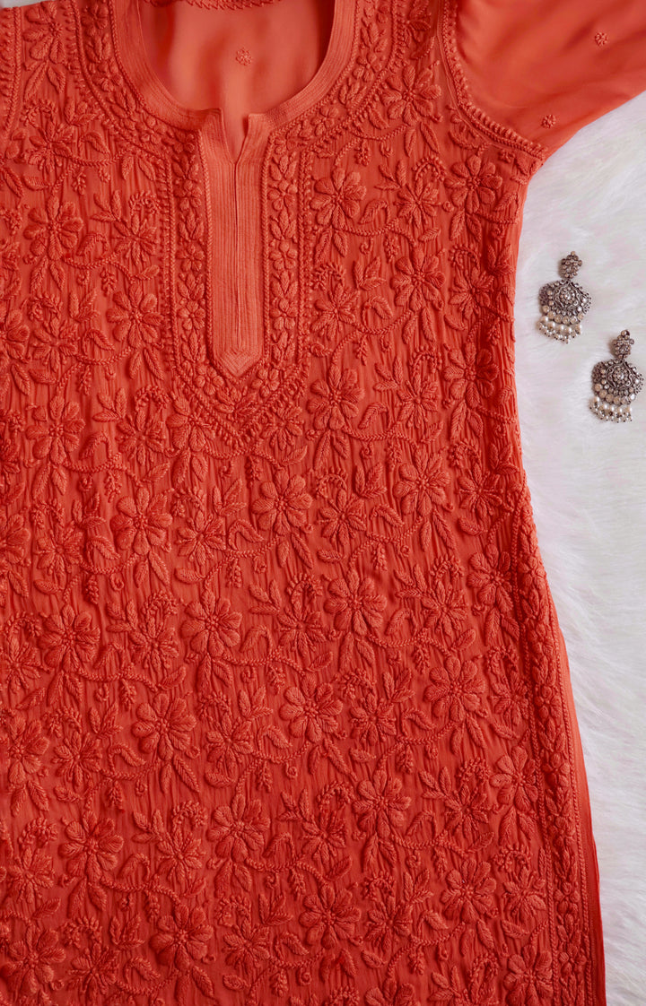 Alayna Rust Jaal Viscose Georgette Kurta