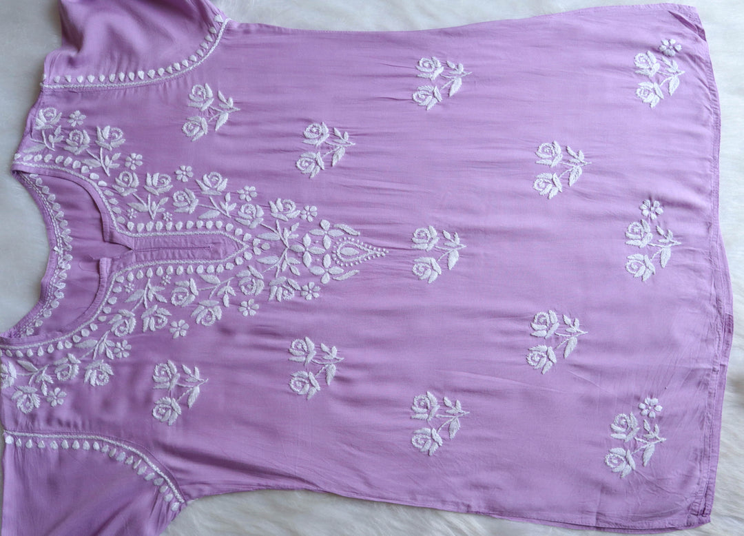 Gul Lavender & White Short Rayon Kurta