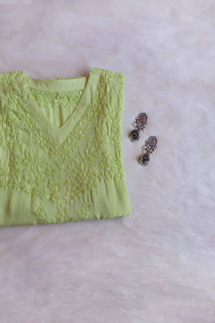 Sadiya Lime Green Luxe Muslin Kaftan