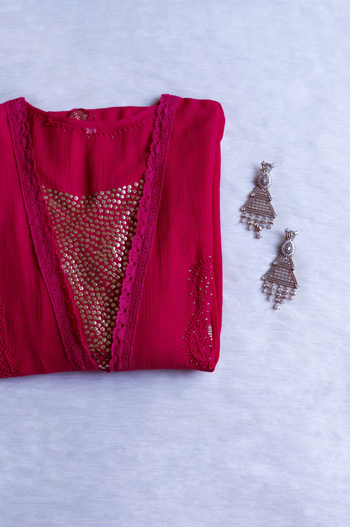 Anabiya Deep Pink Pure Chiffon Dress