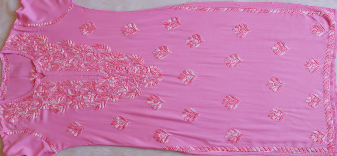 Nuresa Baby Pink Ombre Thread Long Rayon Kurta
