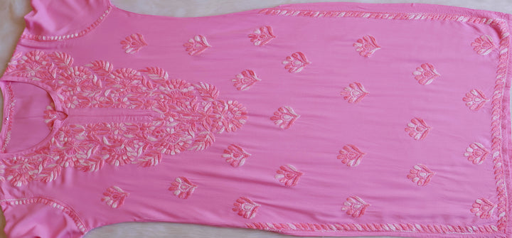 Nuresa Baby Pink Ombre Thread Long Rayon Kurta
