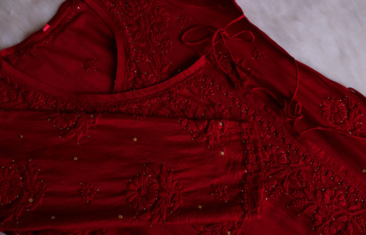 Noor Maroon Pure Chanderi Silk Angarakha