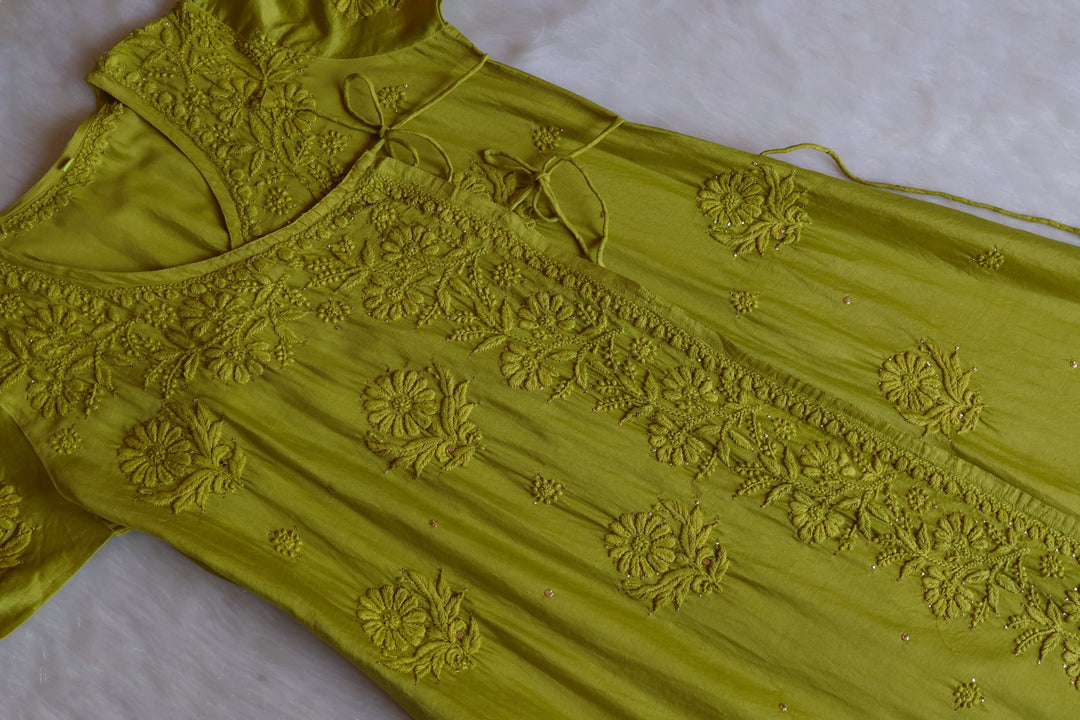 Noor Green Pure Chanderi Silk Angarakha
