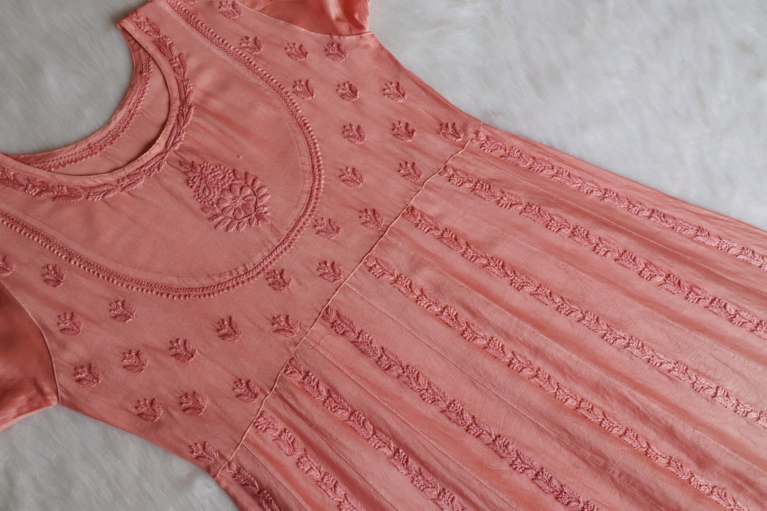 Naqsh Rose Brown Pure Chanderi Silk Anarkali