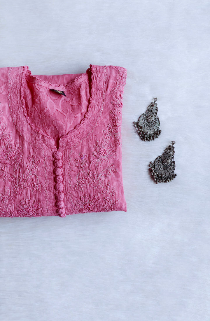 Mauve Pink Long Jacquard Cotton kurta