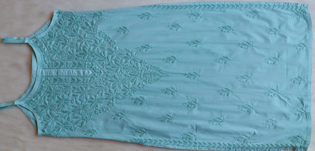 Noor Mint Blue Sleeveless Pure Cotton Long Kurta