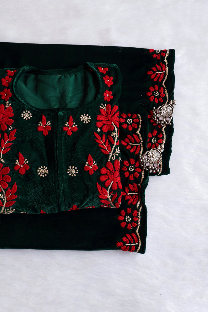 Makhmali Deep Green Pure Velvet set
