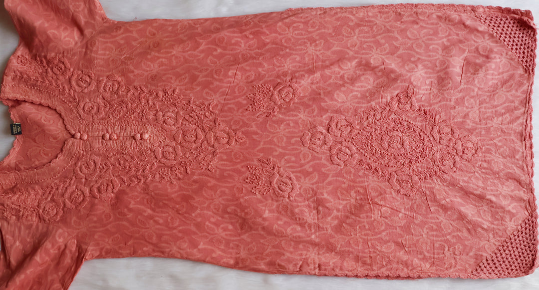 Rose Brown Long Jacquard Lace Cotton kurta