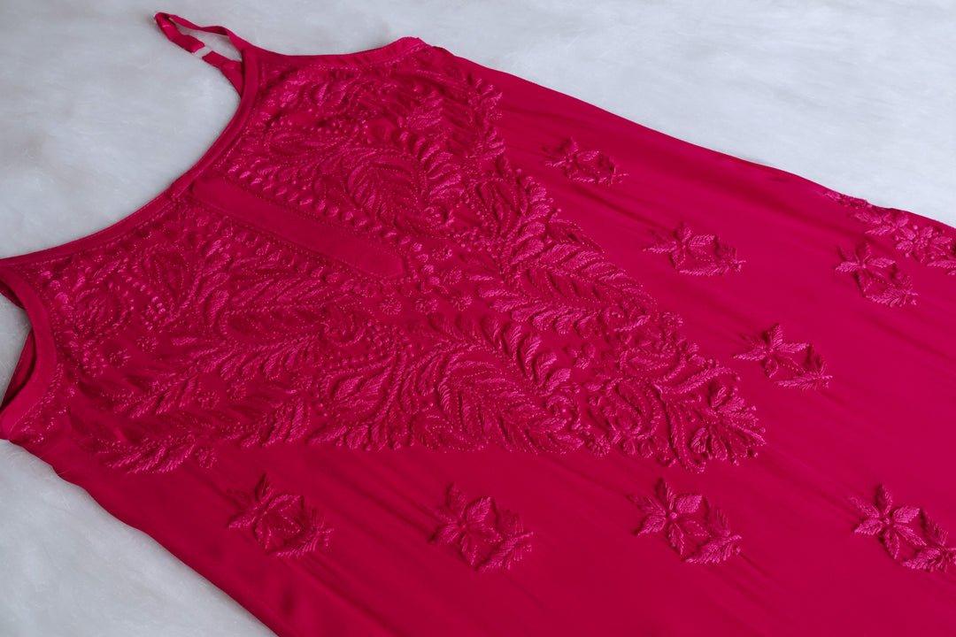Zimra Deep Pink Viscose Sleeveless Set