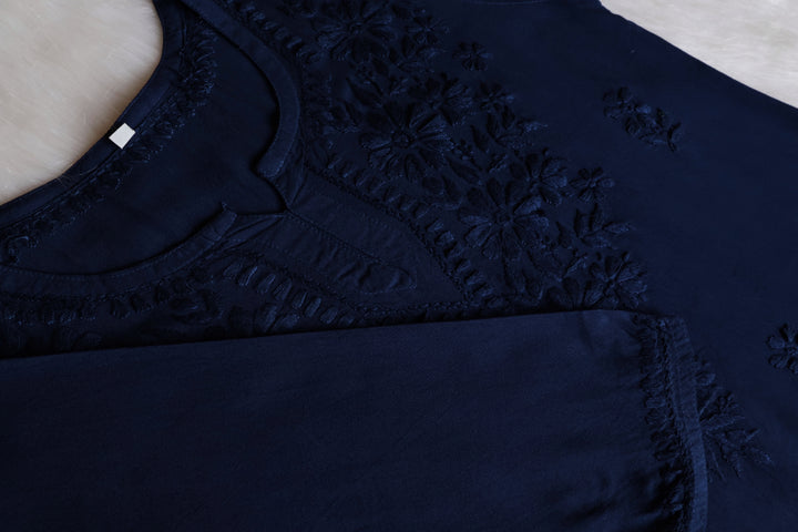 Aliyah Navy Blue Short Rayon Kurta