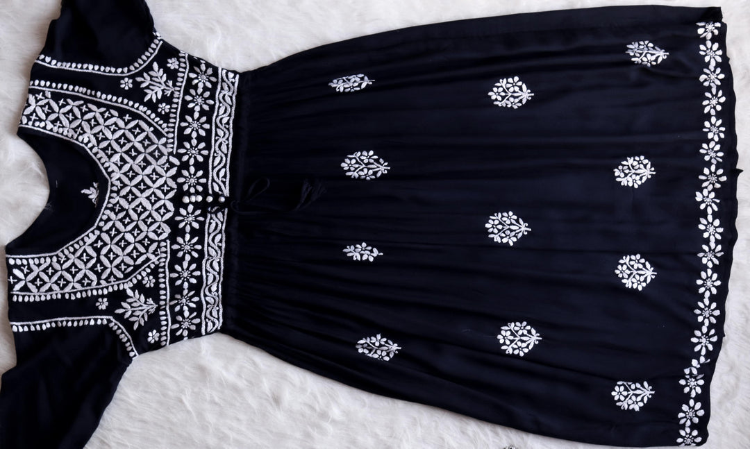 Alina Black Rayon Long fit and flare Dress