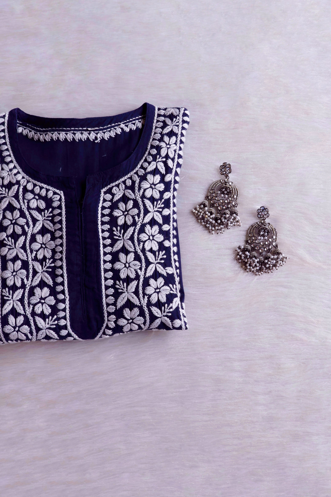 Waliya Navy Blue Cotton Kurta
