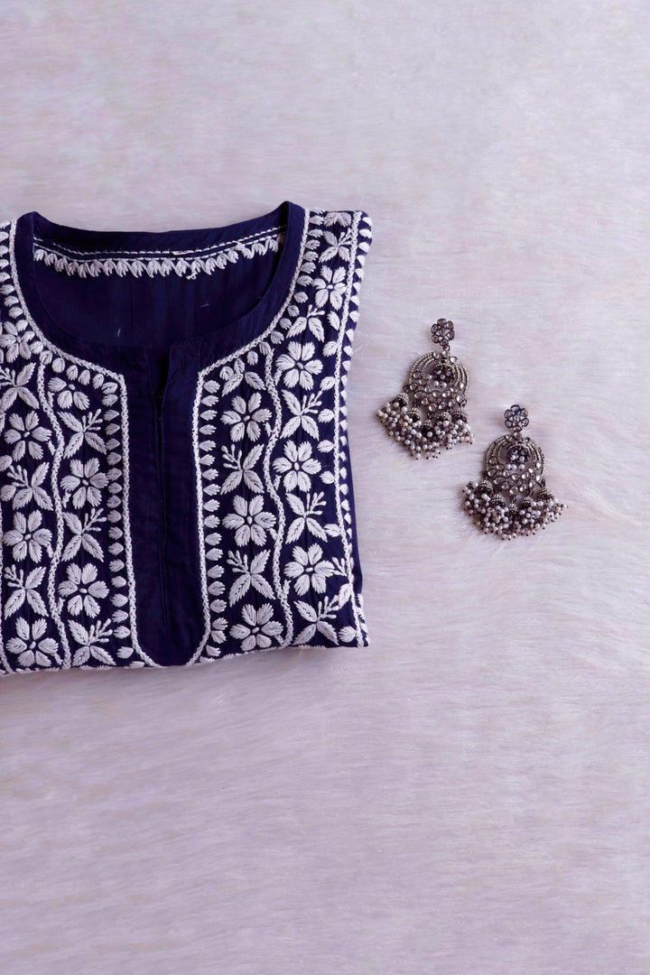 Waliya Navy Blue Cotton Kurta