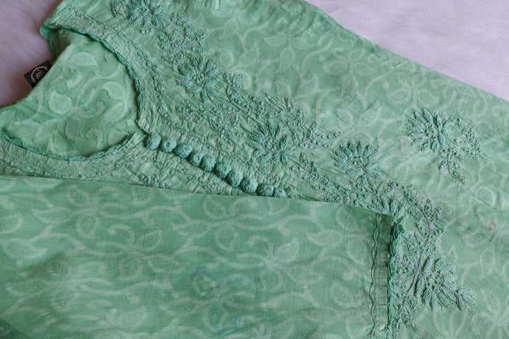 Sea Blue Long Jacquard Cotton kurta