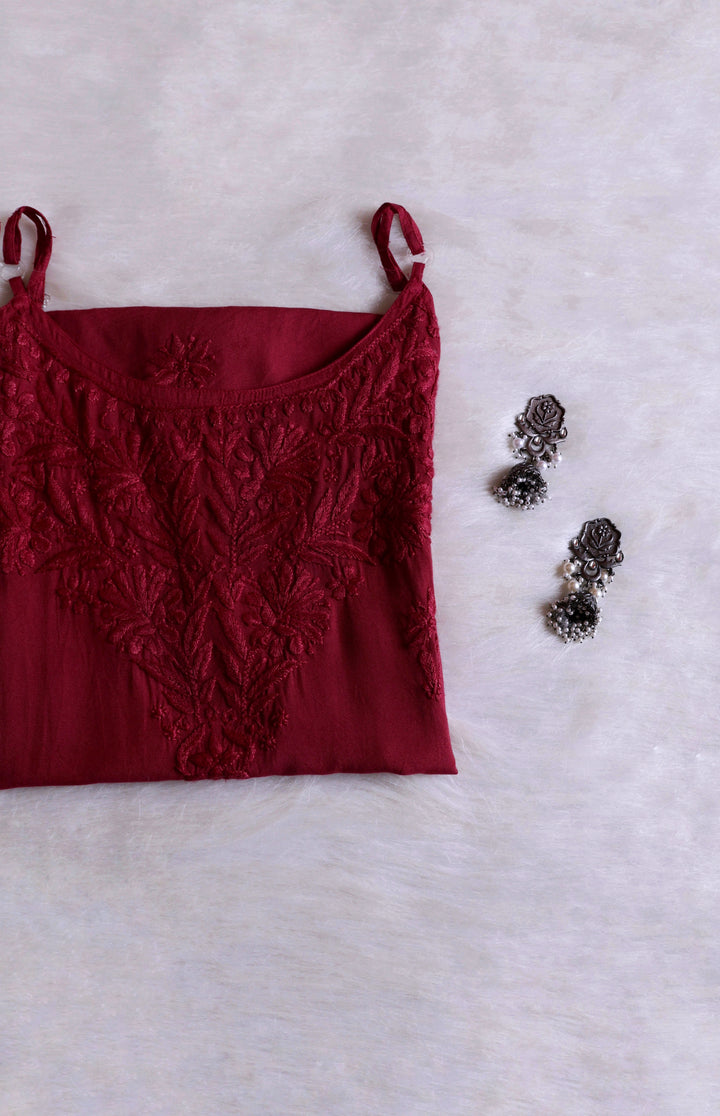 Aira Maroon Short Sleeveless Kurta